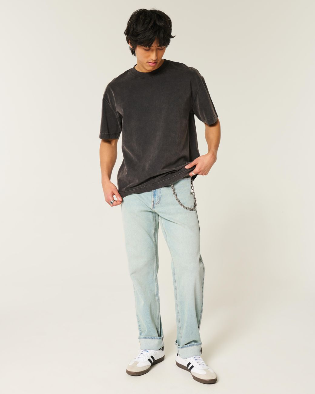 Hollister Blue Light Wash Downforce Racing Graphic Loose Jeans for men