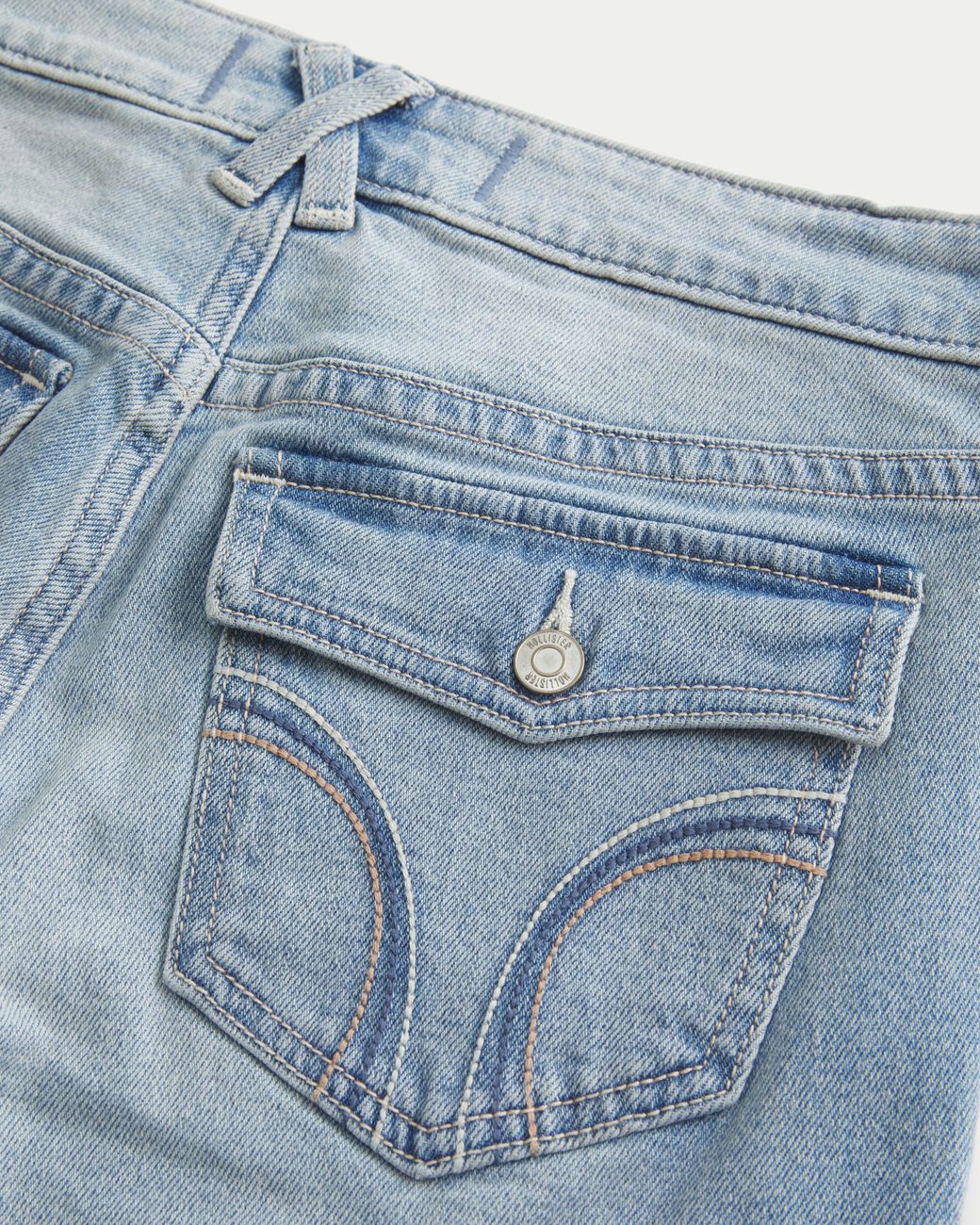 Hollister Blue Low-rise Light Wash Tab Waist Y2k Bootcut Jeans