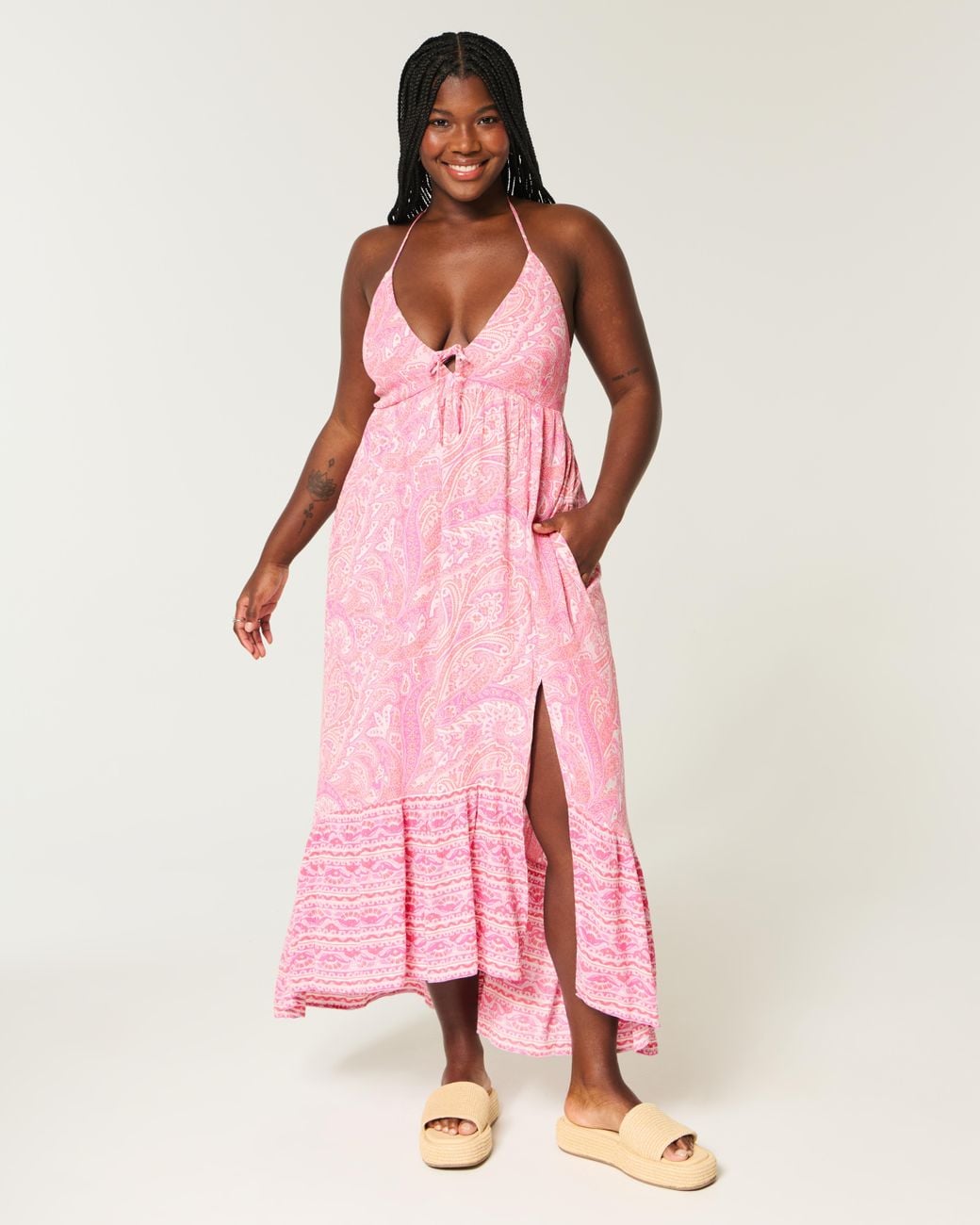 hollister halter maxi dress Hollister Asymmetrical Hem Halter Maxi Dress in Pink