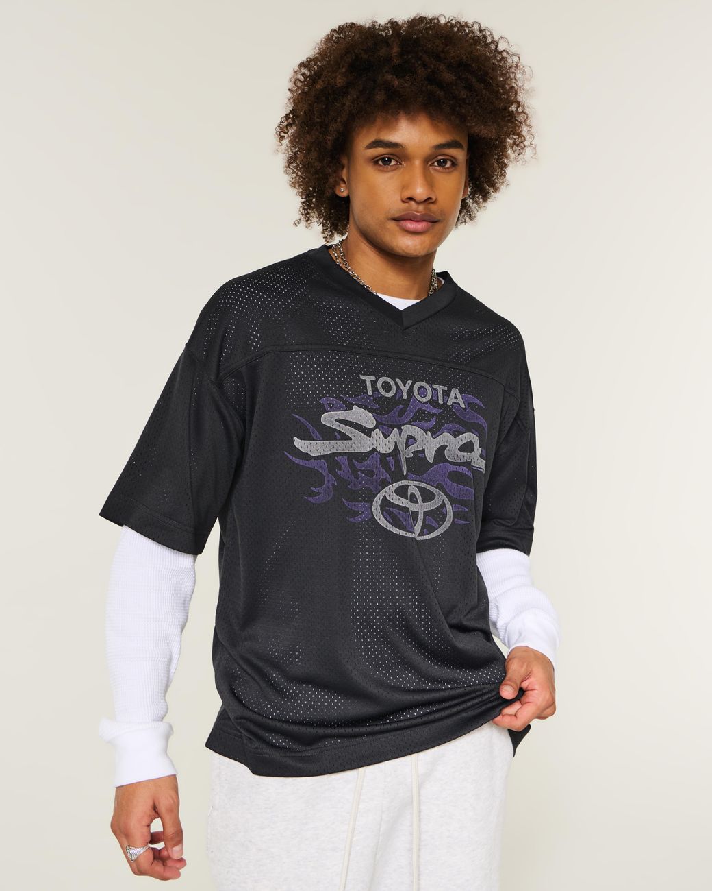 Hollister Black Baggy Toyota Supra Graphic Football Jersey for men