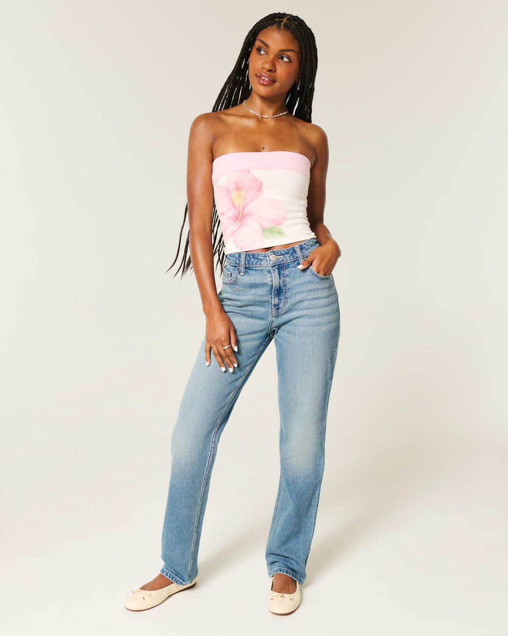 Hollister Blue High-rise Medium Wash Straight Jean