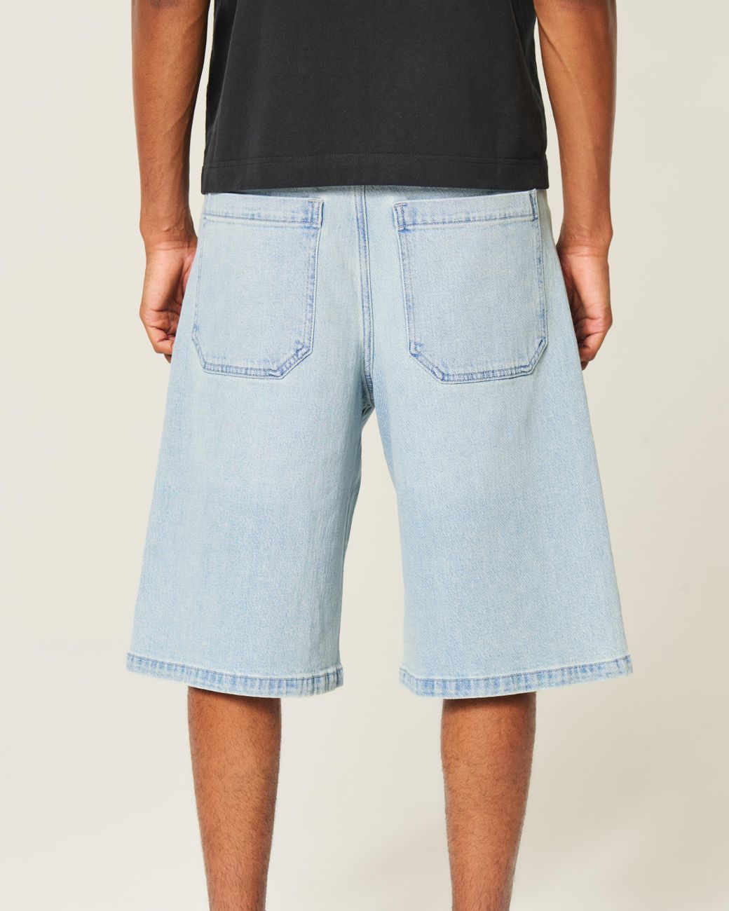 Hollister Blue Light Wash Embellished Super Baggy Denim Shorts for men