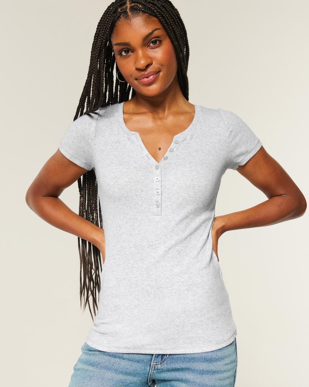 Hollister White Short-sleeve Henley