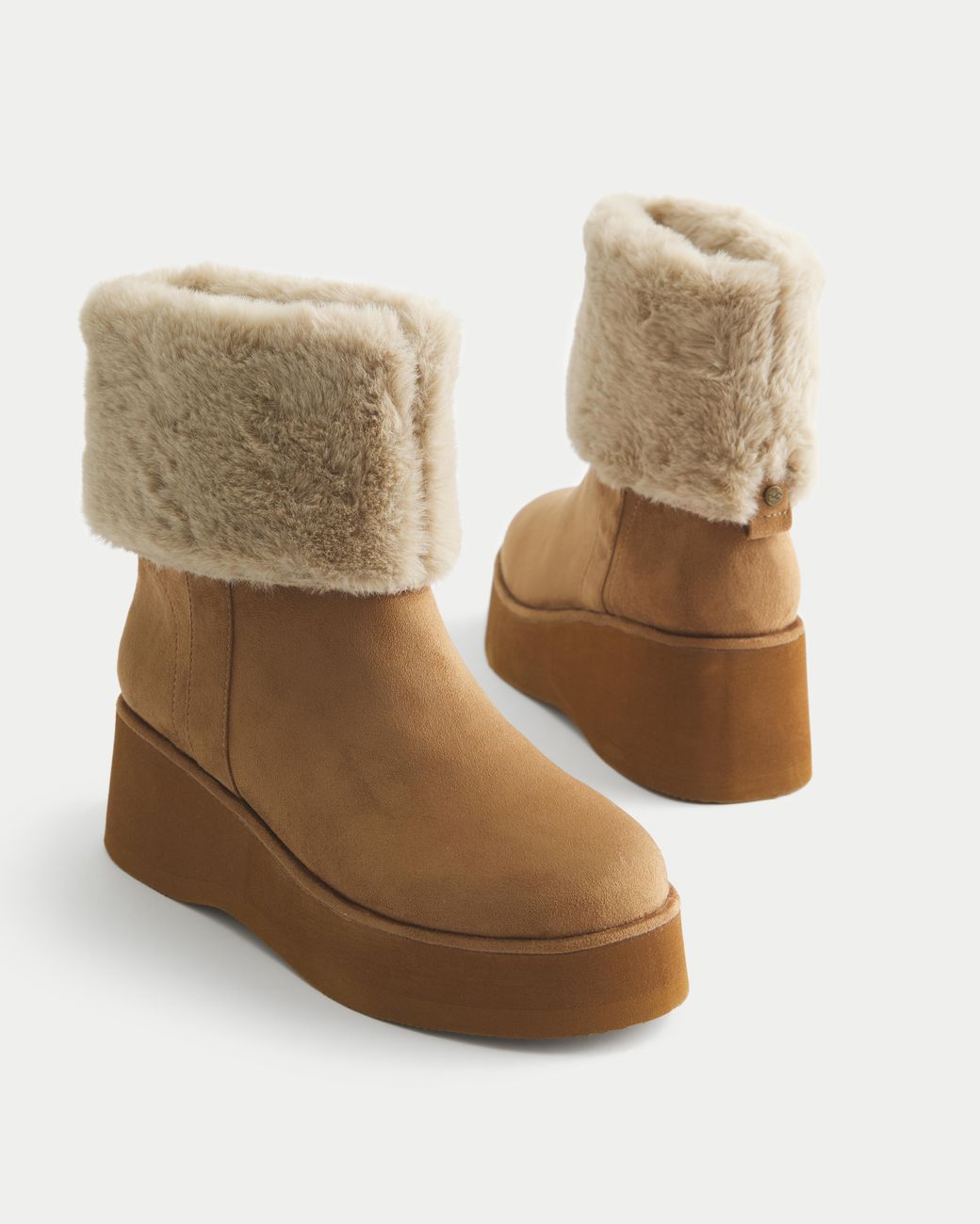 Hollister Natural Faux Leather Fuzzy Boots
