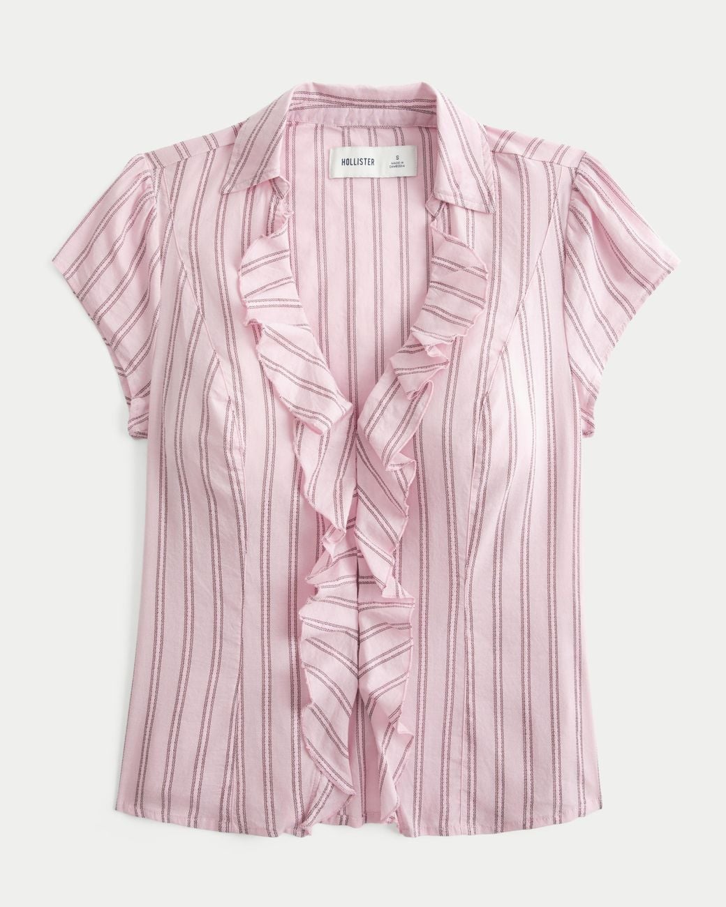 Hollister Pink Short-sleeve Flyaway Ruffle Shirt