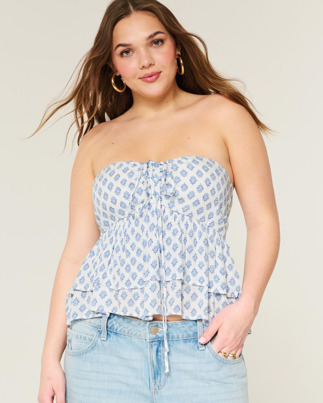 Hollister Blue Tiered Halter Babydoll Top
