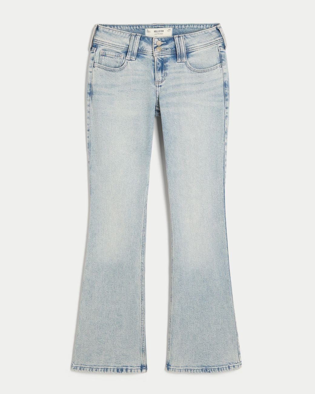 Hollister Blue Low-rise Light Wash Pink Embroidery Bootcut Jeans