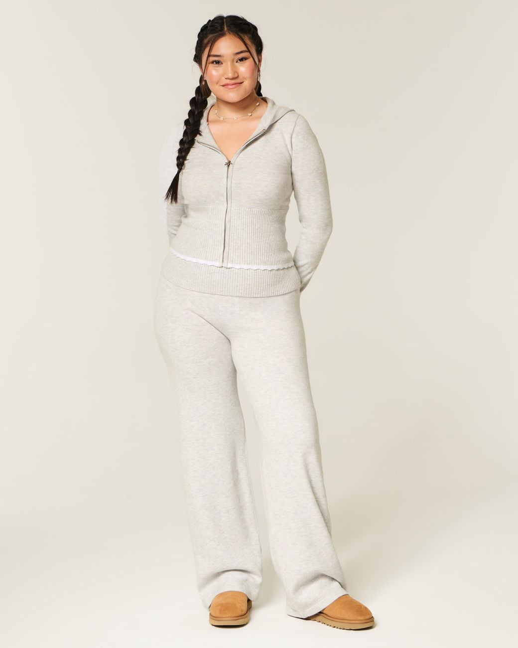 Hollister White Gilly Hicks Sweater-knit Foldover Straight Pants