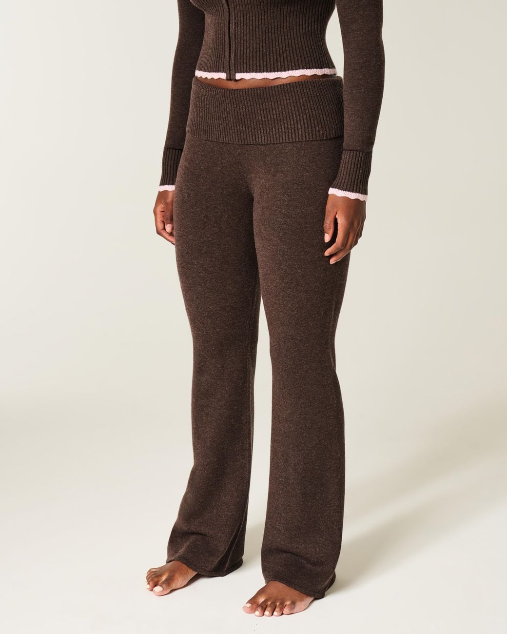 Hollister Brown Gilly Hicks Sweater-knit Foldover Bootcut Pants