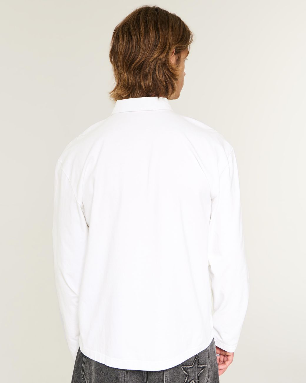 Hollister White Boxy Long-sleeve Logo Graphic Rugby Polo for men