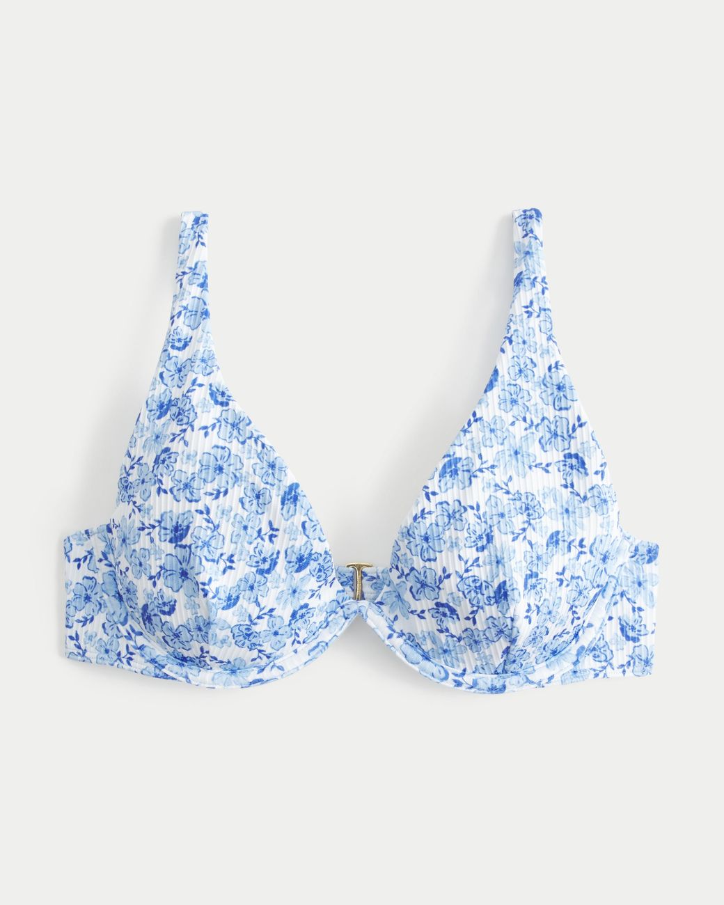 Hollister Blue High Apex Ribbed Underwire Bikini Top