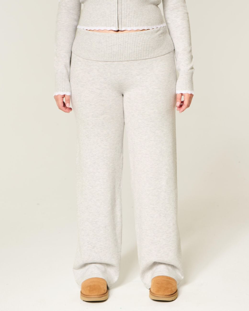 Hollister White Gilly Hicks Sweater-knit Foldover Straight Pants