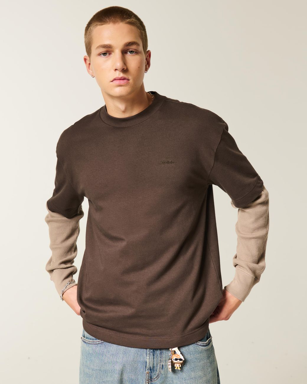 Hollister Brown Boxy Logo Cooling Tee for men