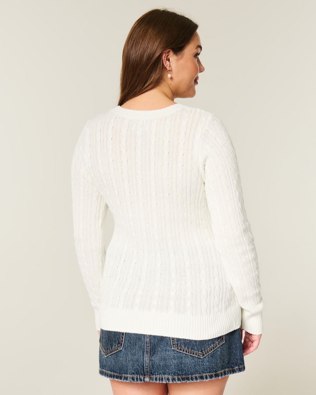 Hollister White Cable-knit Icon Crew Sweater