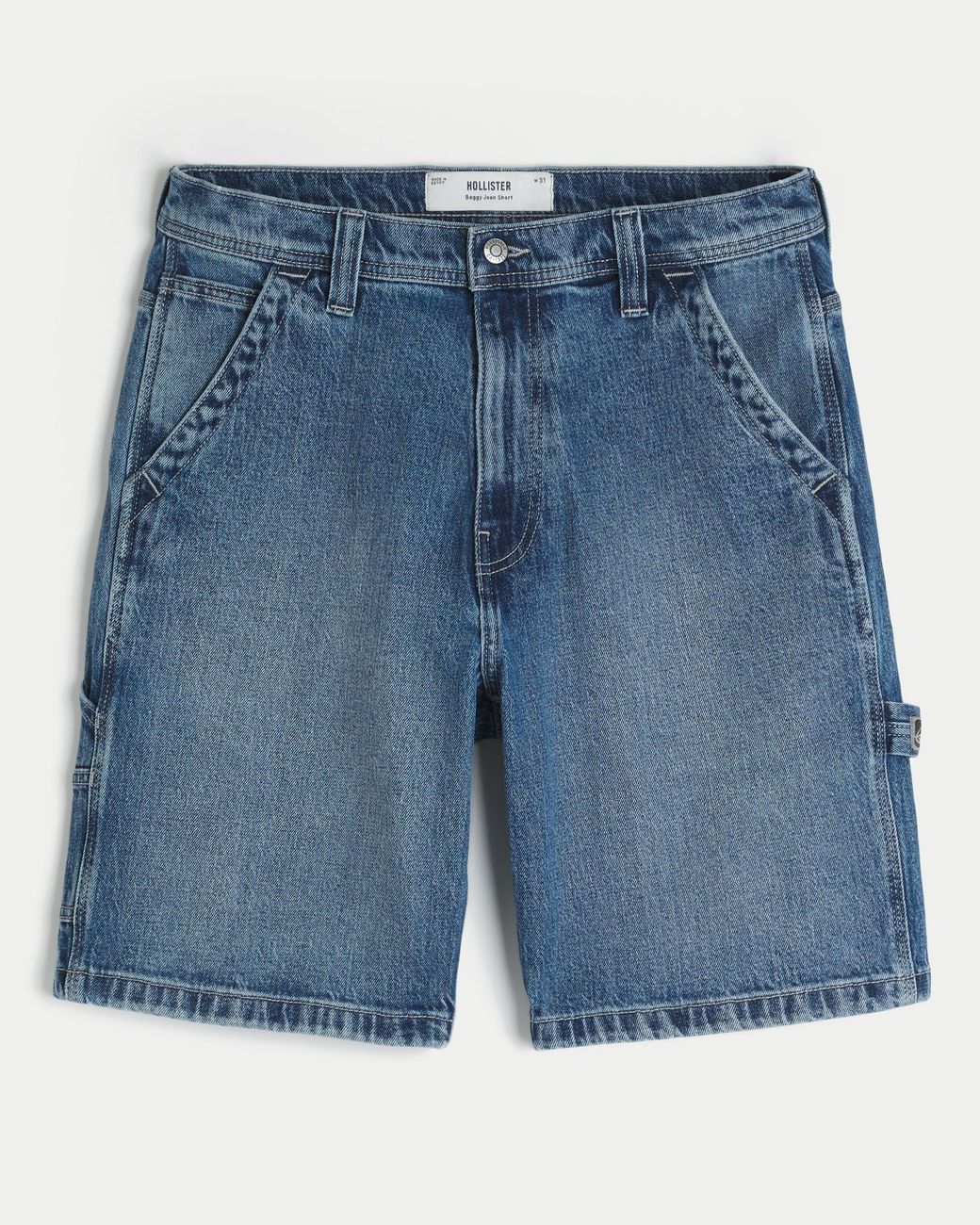 Hollister Blue Medium Wash Baggy Denim Painter Shorts for men