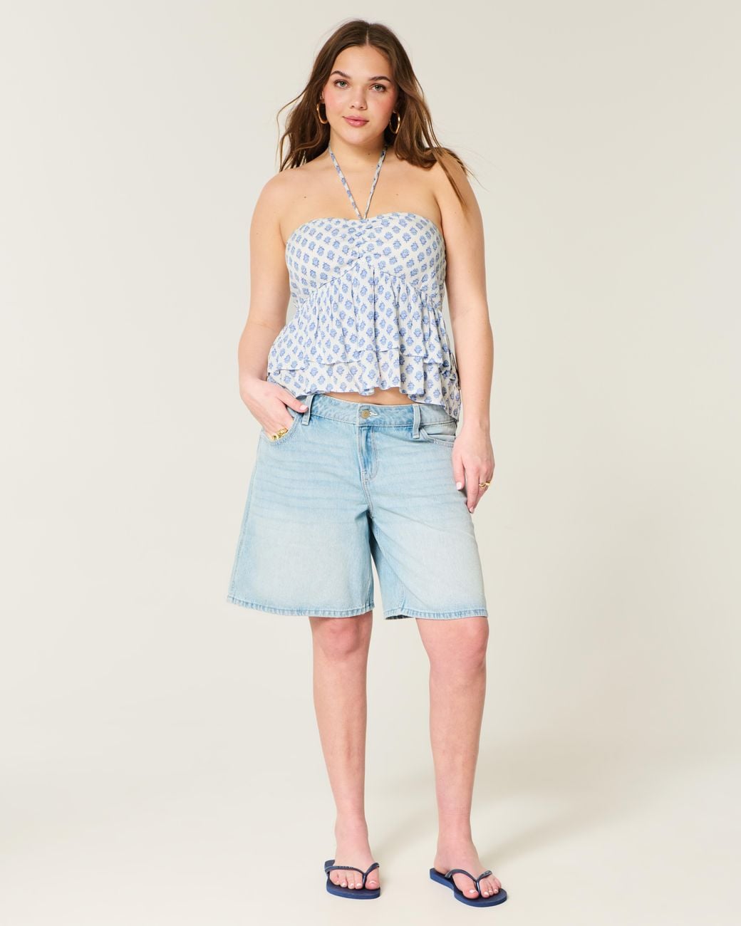 Hollister Blue Tiered Halter Babydoll Top