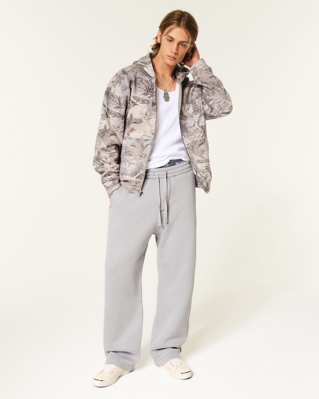 Hollister Gray Hollister Feel Good Back Pocket Embroidery Baggy Sweatpants for men
