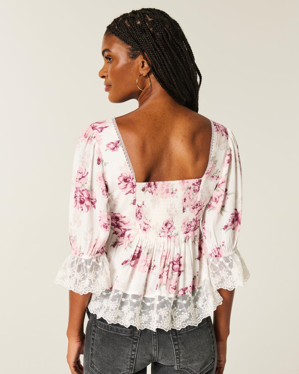 Hollister Pink Three-quarter Sleeve Babydoll Top