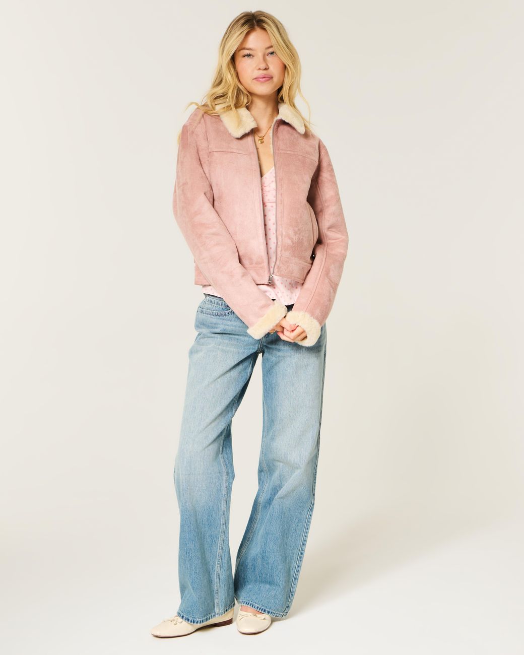 Hollister Pink Faux Shearling Jacket