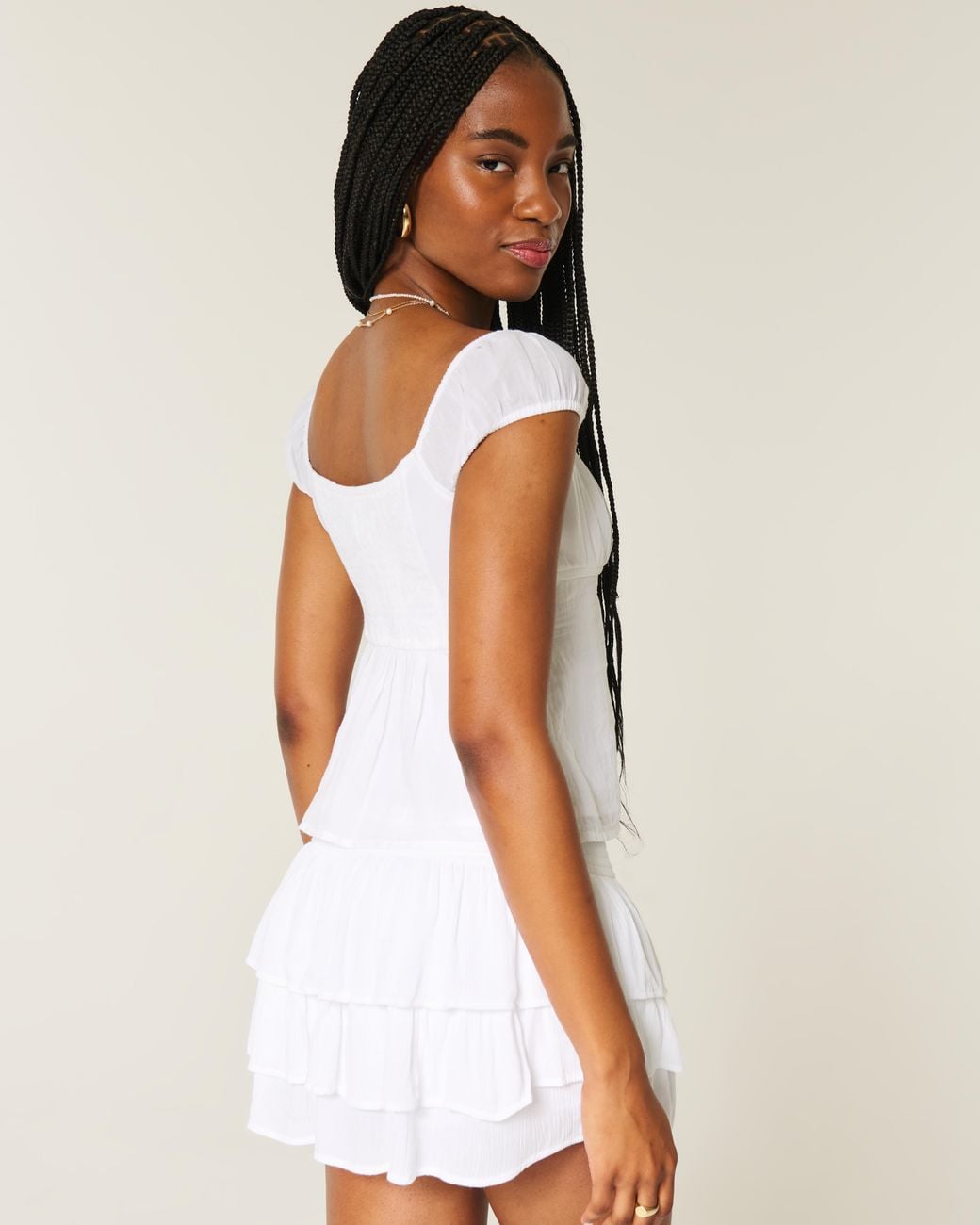 Hollister White Ruched Babydoll Top