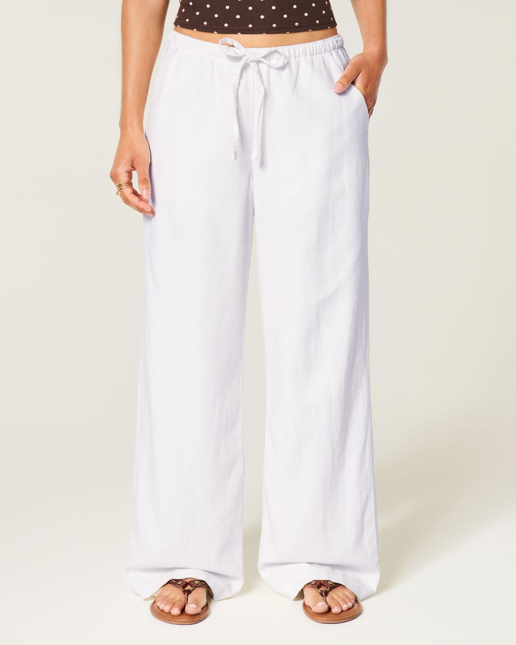 Hollister White Linen-blend Pull-on Pants