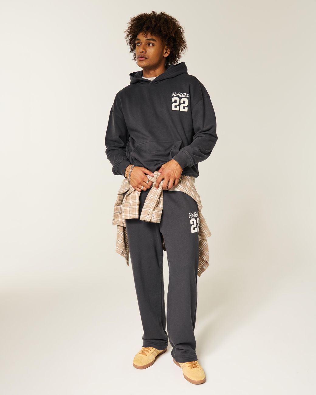 Hollister Black Boxy Terry Logo Graphic Hoodie for men