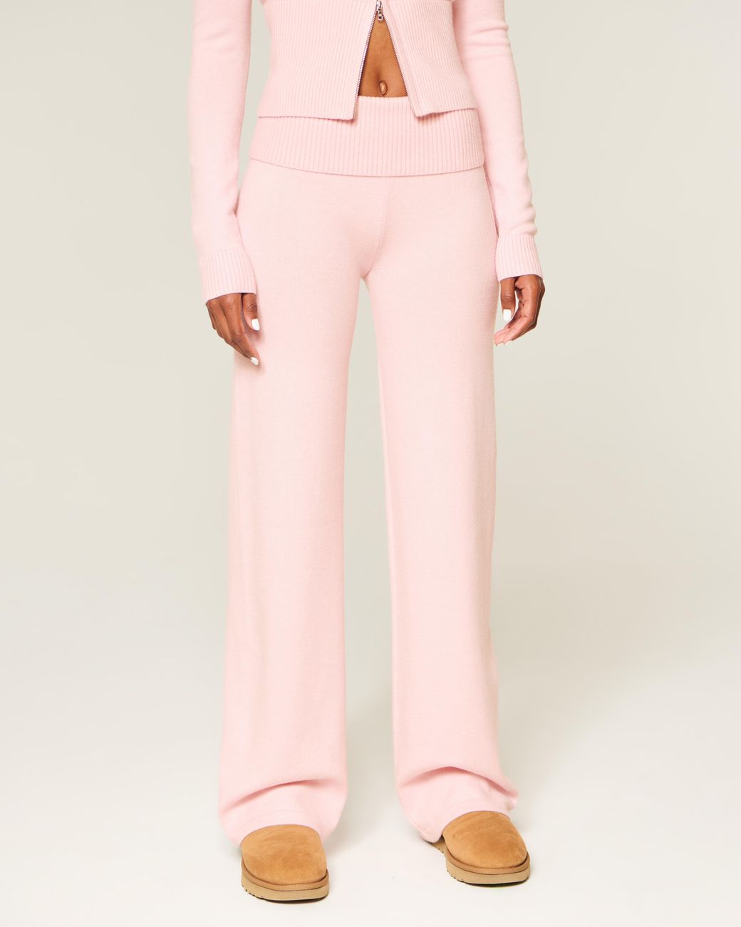 Hollister Pink Gilly Hicks Sweater-knit Foldover Straight Pants