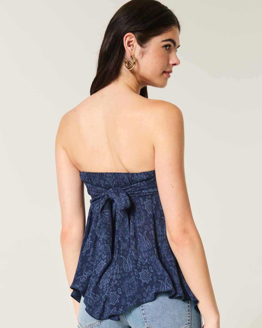 Hollister Blue Strapless Handkerchief Hem Top