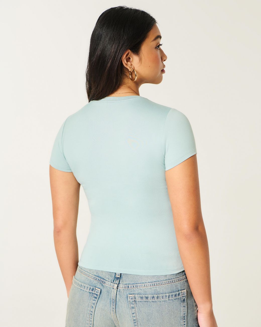 Hollister Blue Seamless Fabric Crew Baby Tee