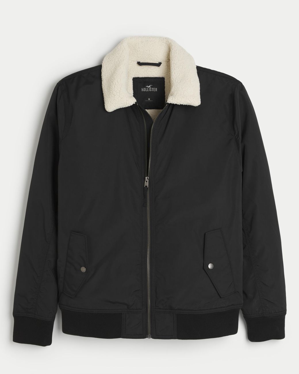 Hollister Faux Shearling-lined Bomber Jacket in Black for Men 
