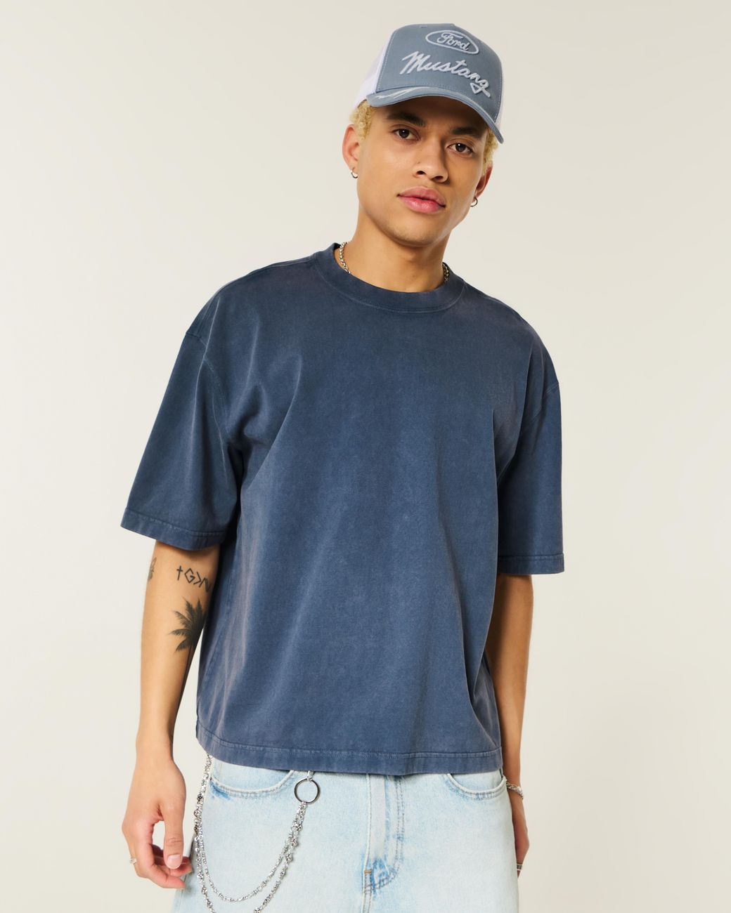 Hollister Blue Super Boxy Crew T-shirt for men