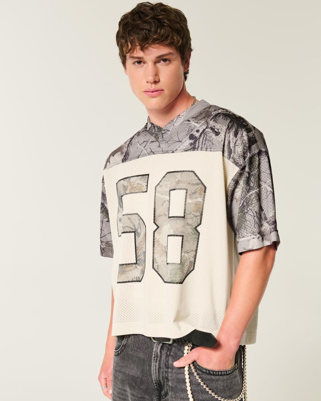 Hollister Gray Boxy Crop Camo Jersey for men
