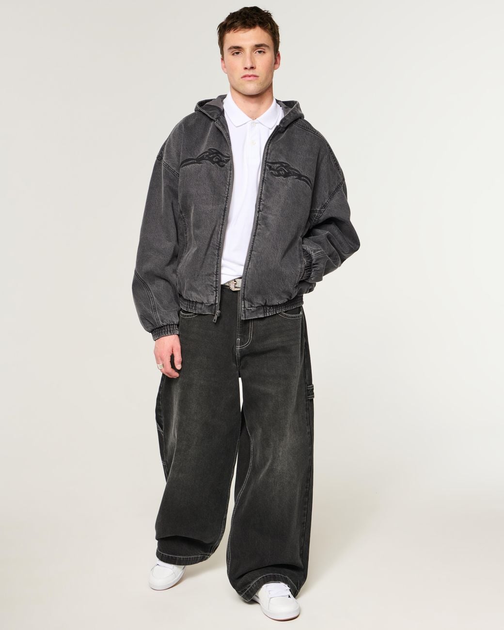 Hollister Gray Tattoo Graphic Denim Skater Jacket for men