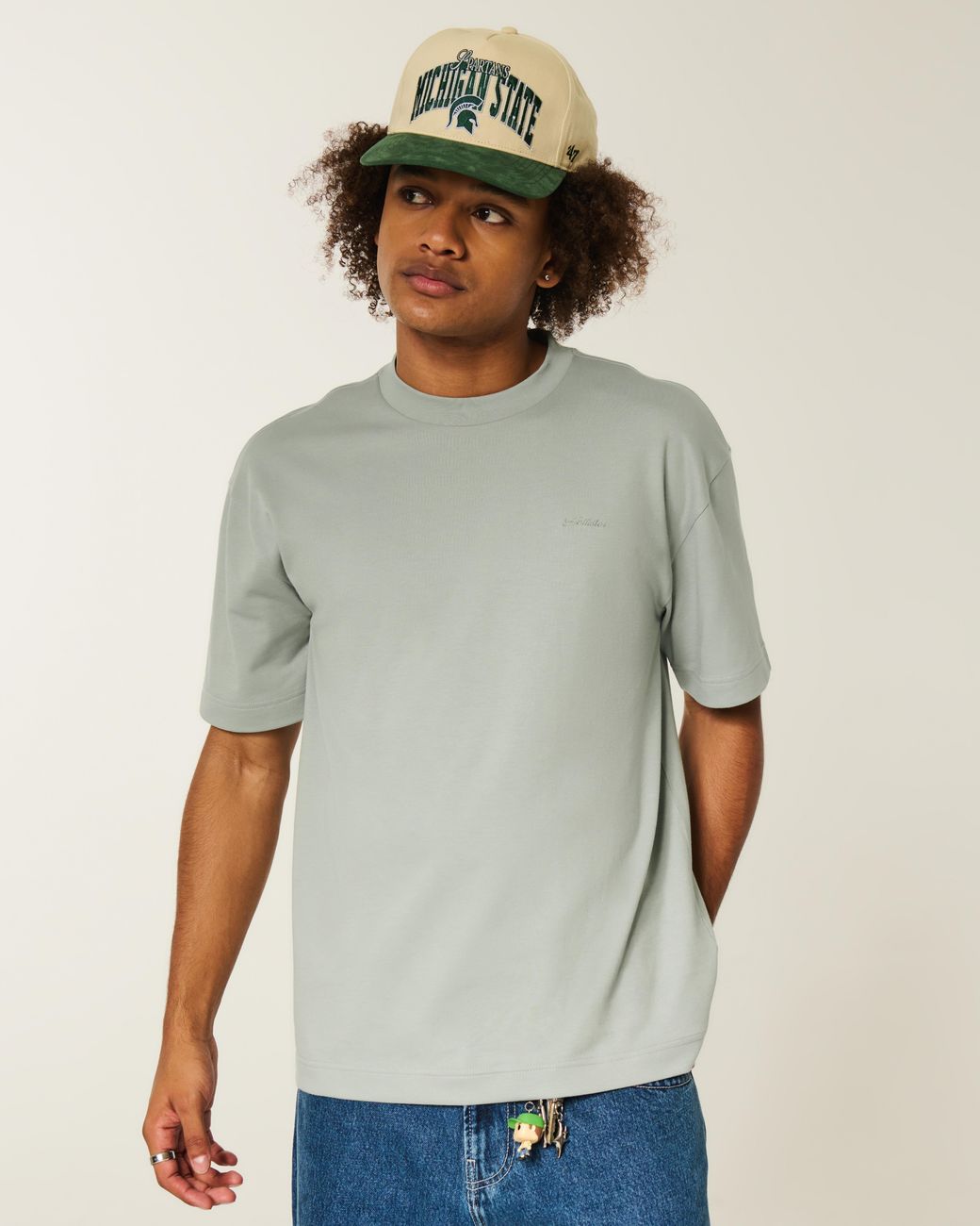 Hollister Gray Boxy Logo Cooling Tee for men