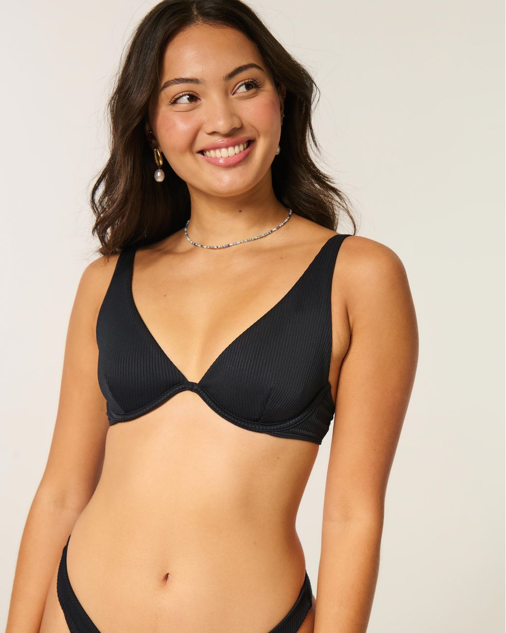 Hollister Black High Apex Ribbed Underwire Bikini Top