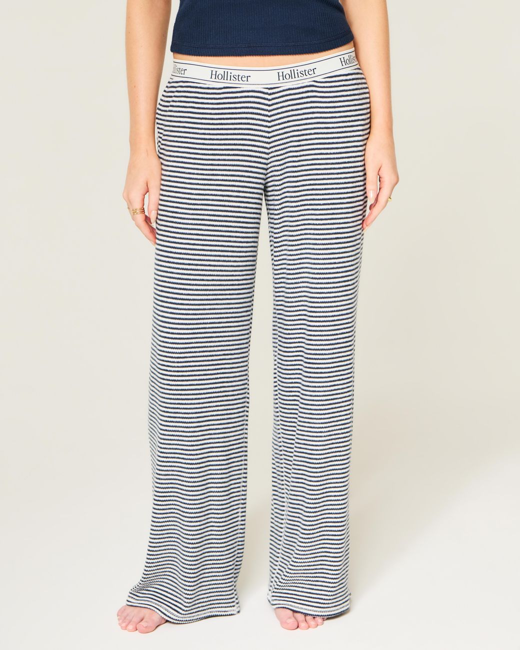 Hollister Gray Cozy Rib Elastic Waist Wide-leg Pants