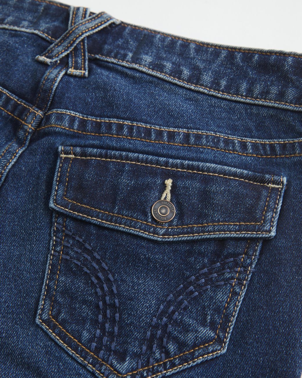 Hollister Blue Low-rise Dark Wash Tab Waist Bootcut Jeans