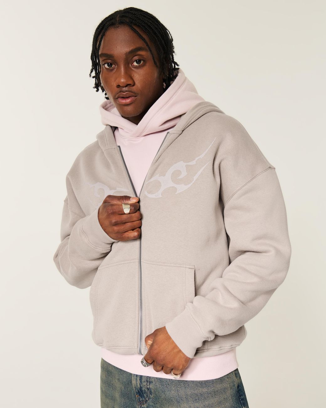 Hollister Gray Hollister Feel Good Boxy Graphic Zip-up Hoodie for men