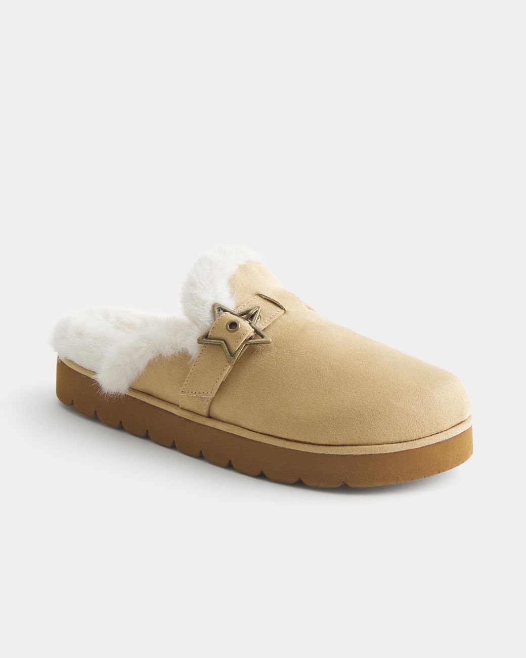 Hollister Natural Faux Fur-lined Platform Slipper Sandals