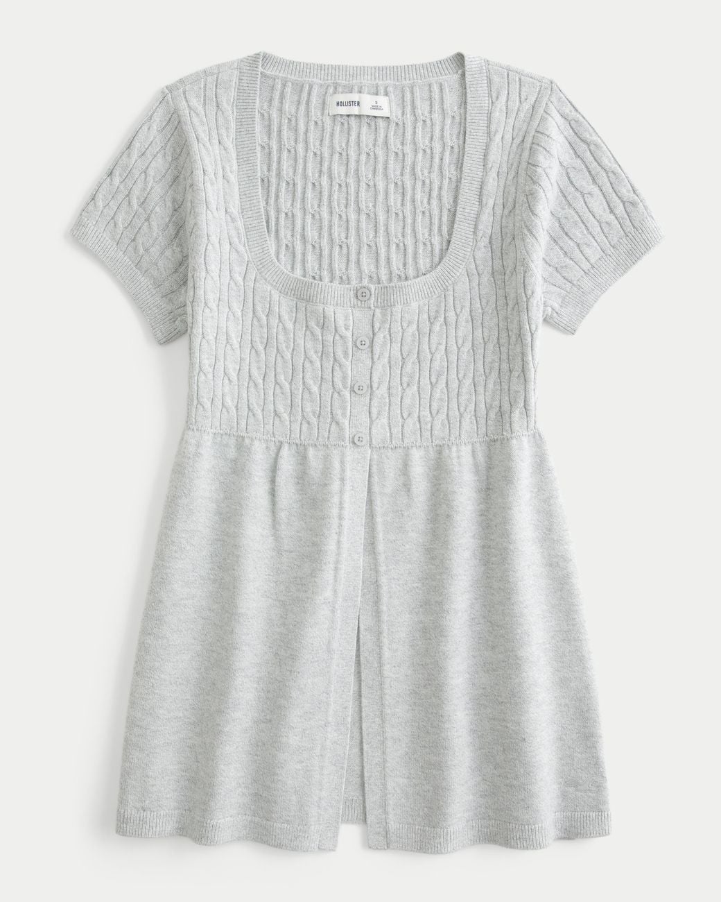 Hollister Gray Short-sleeve Flyaway Babydoll Top