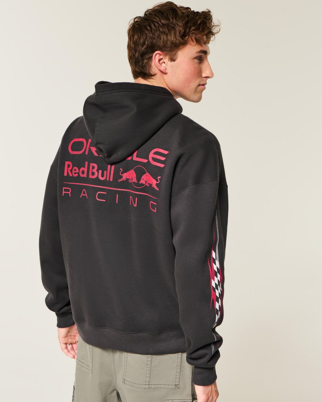Hollister Black Boxy Oracle Red Bull Racing Graphic Hoodie for men
