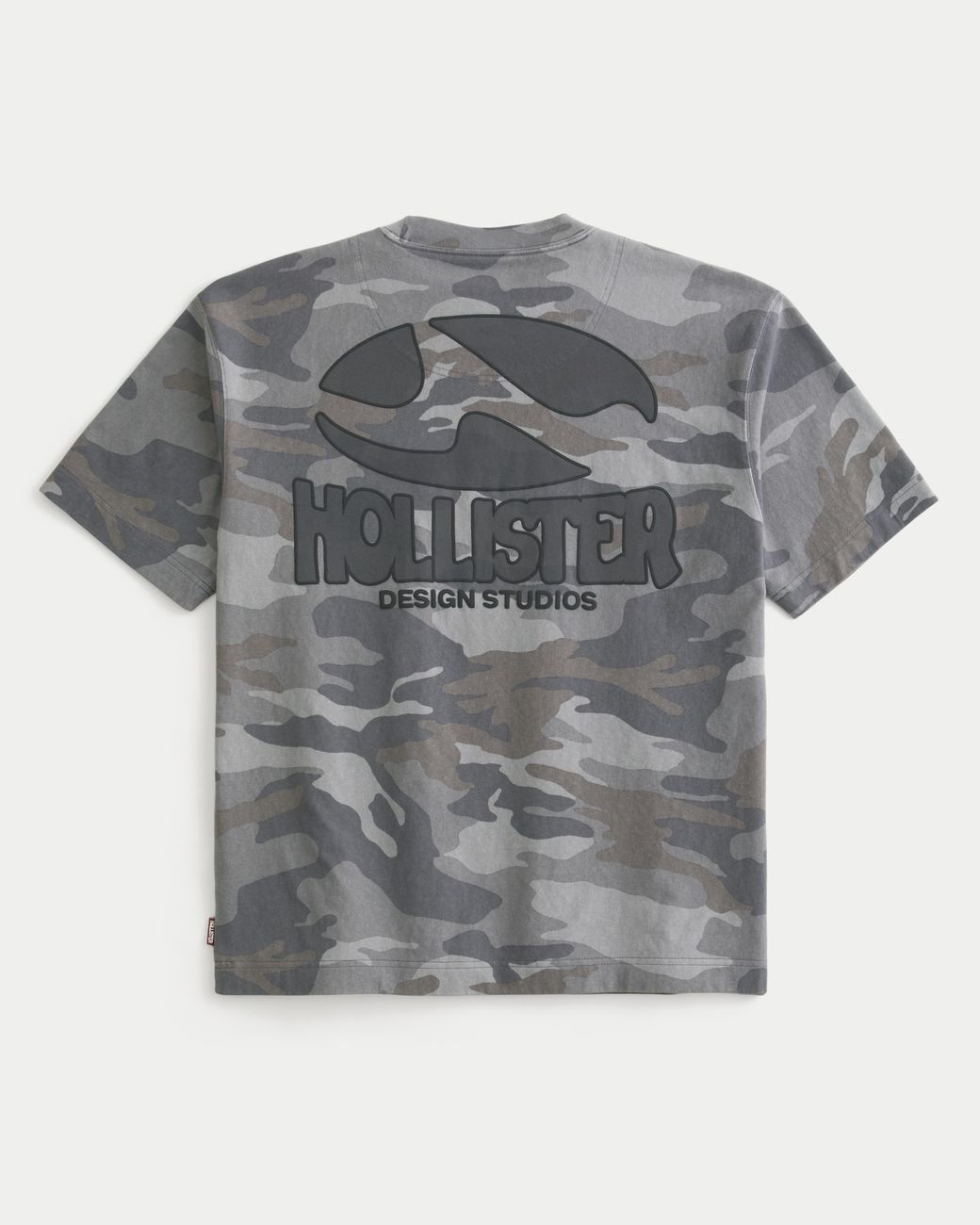 Hollister Gray Boxy Heavyweight Camo Logo Graphic Tee for men