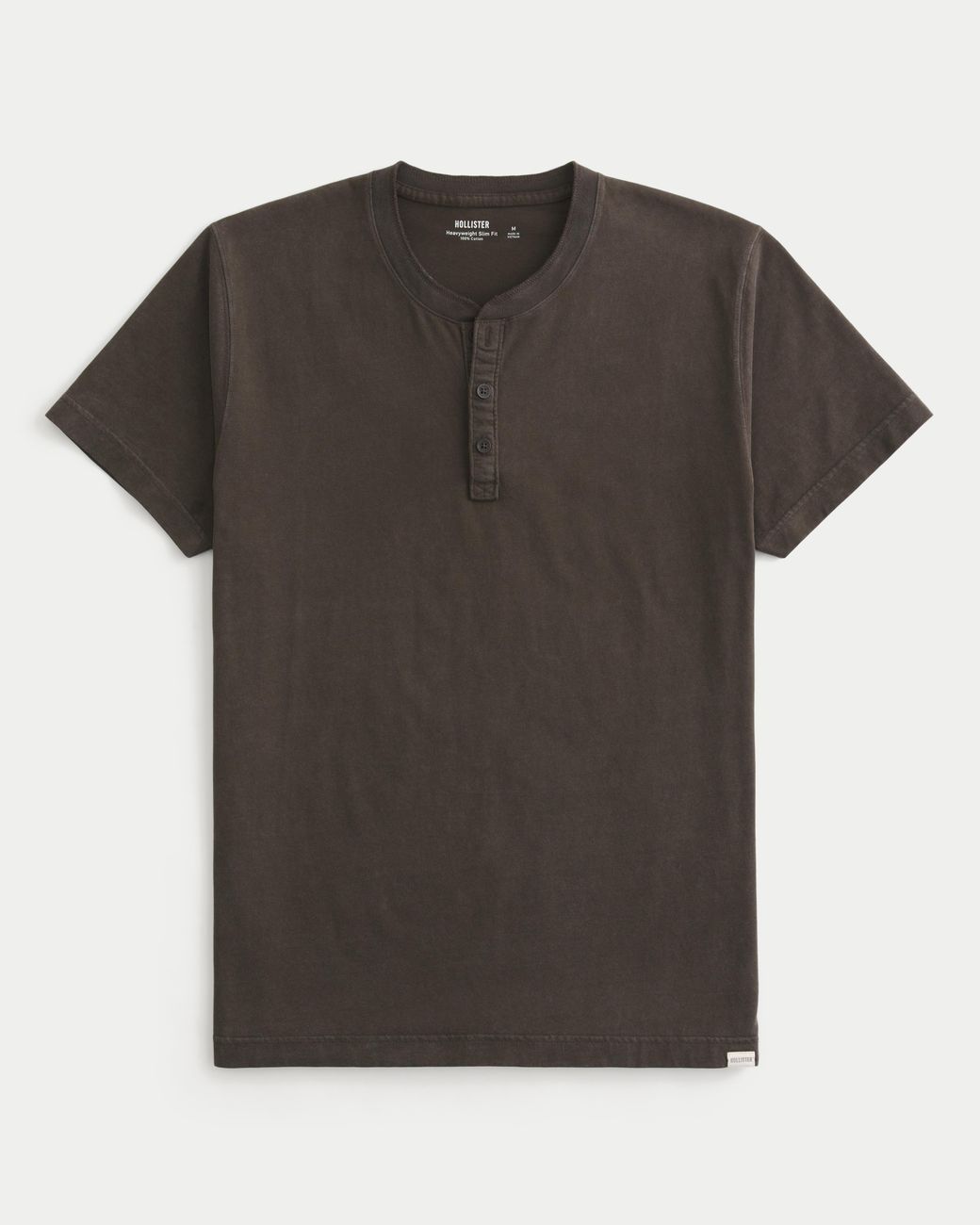 Hollister Black Heavyweight Cotton Short-sleeve Henley for men