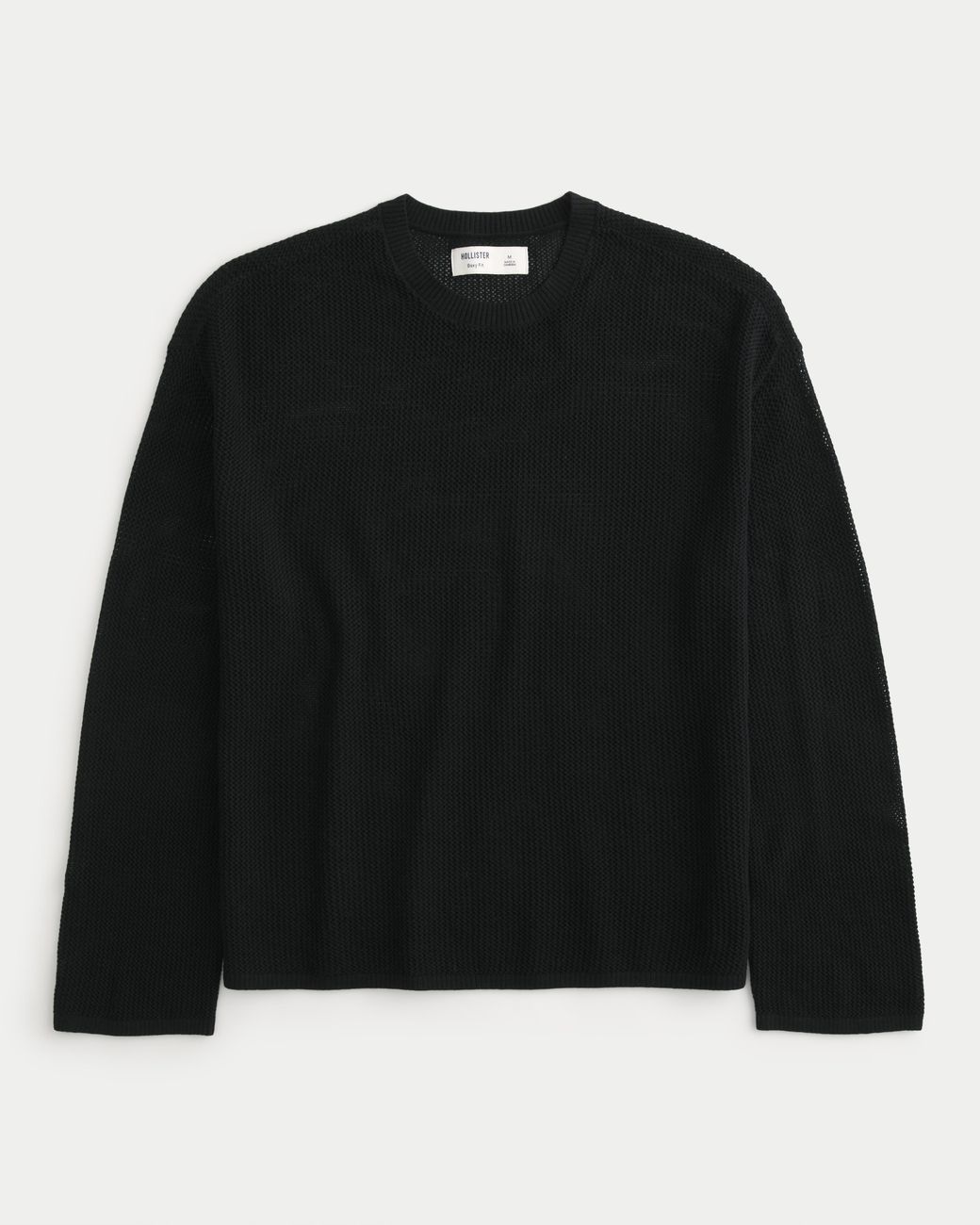 Hollister Black Boxy Crochet-style Crew Sweater for men
