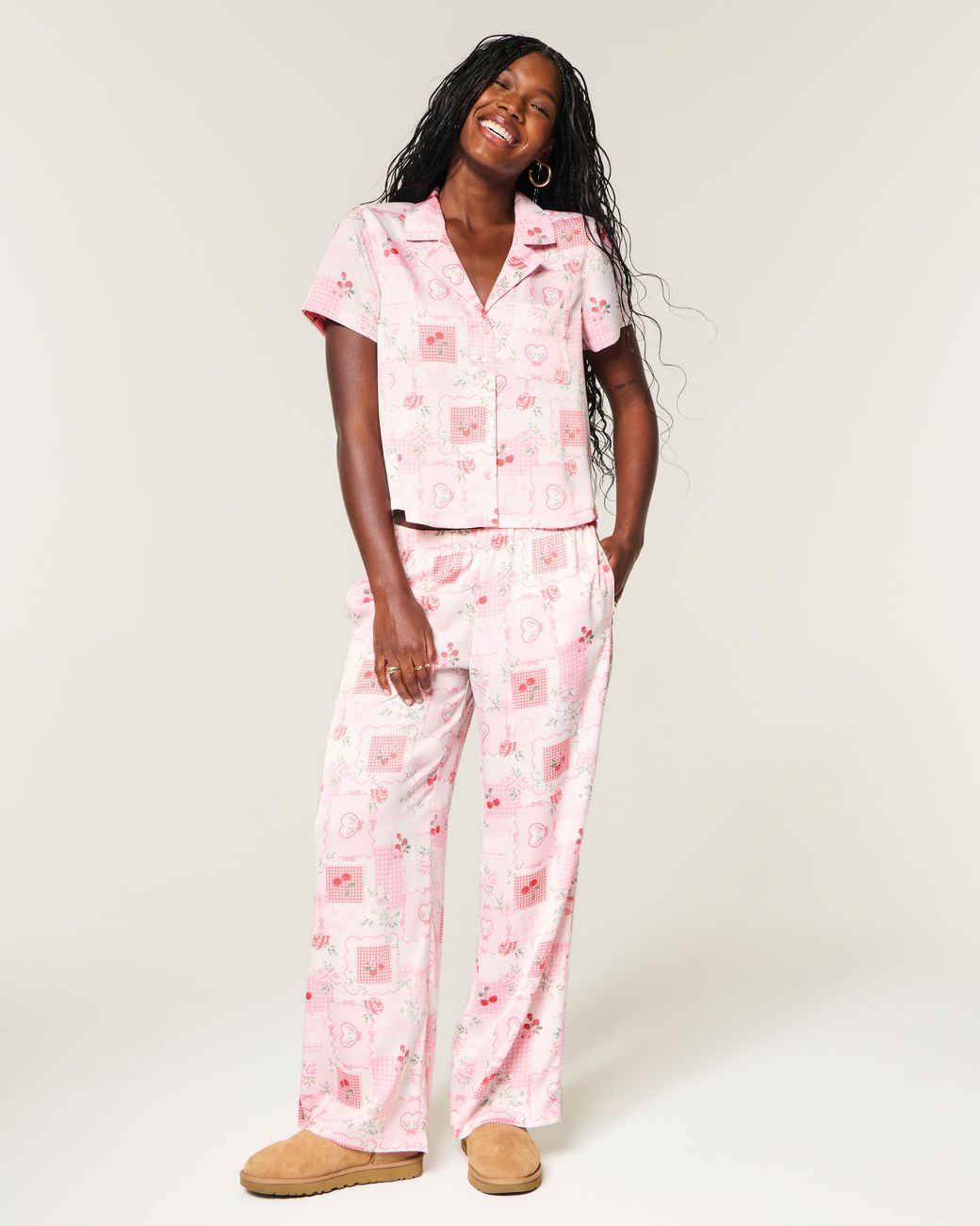 Hollister Pink Patchwork Pattern Wide-leg Pants
