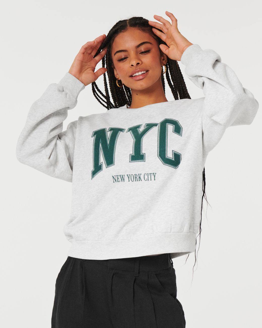 Hollister Oversized New York City Graphic Crew Sweatshirt in Grey Lyst UK