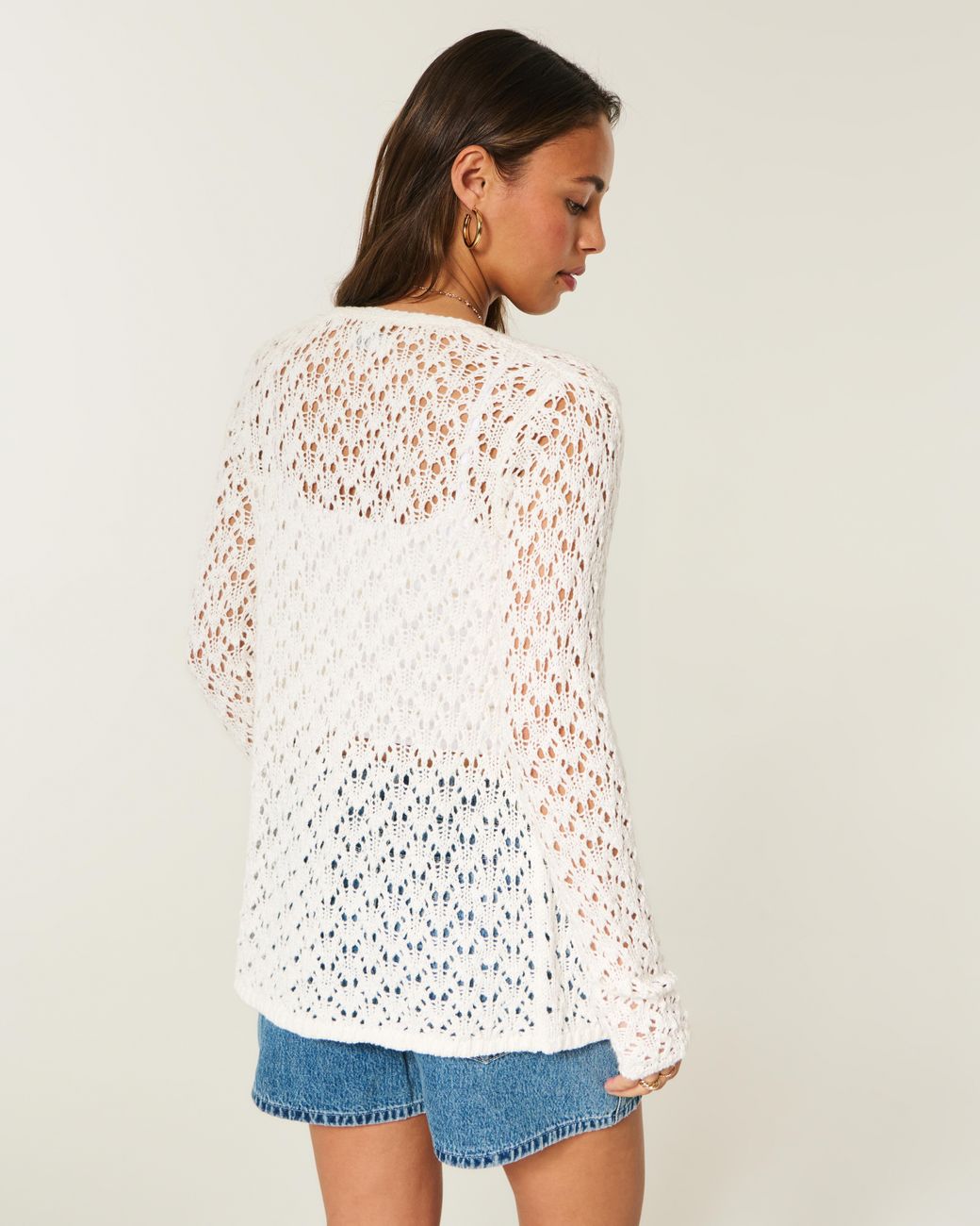 Hollister White Open-stitch No-close Cardigan