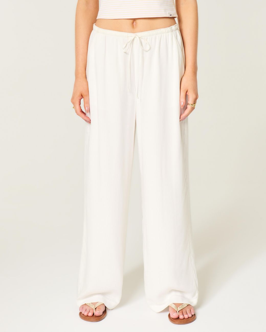 Hollister White Slub Pull-on Pants