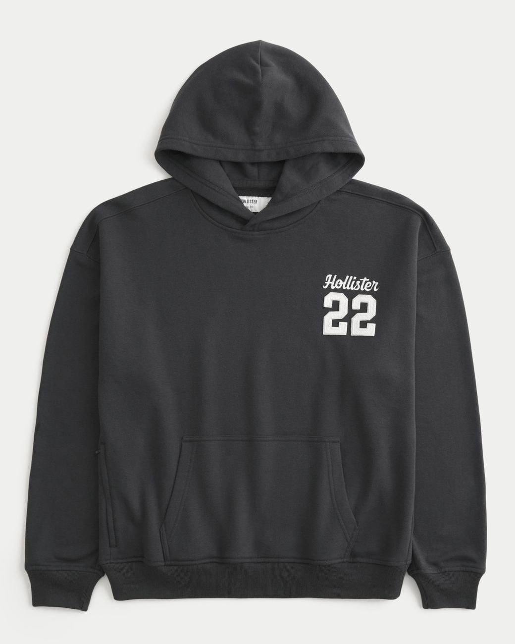 Hollister Black Boxy Terry Logo Graphic Hoodie for men