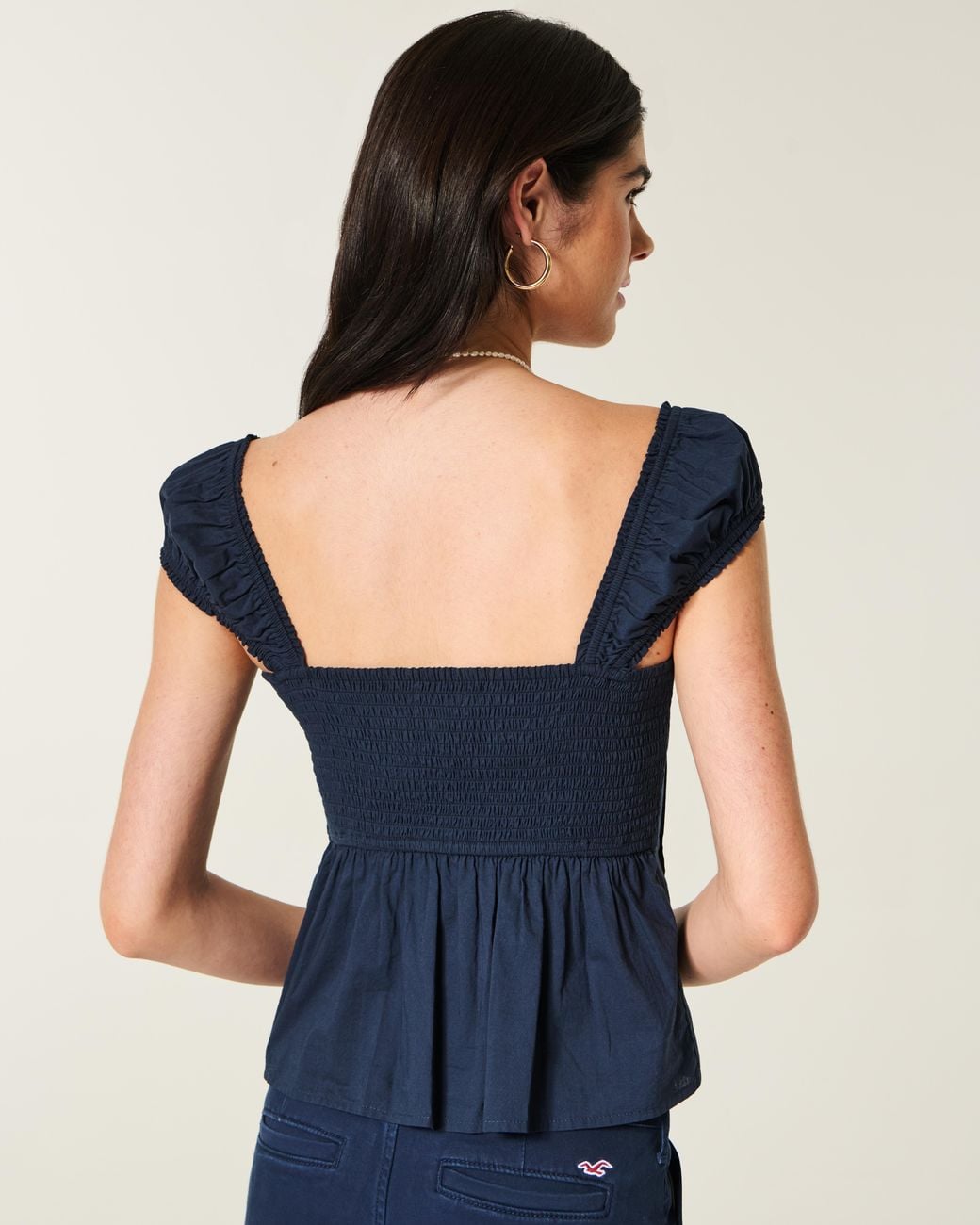 Hollister Blue V-neck Pintuck Top